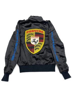 Porsche Stuttgart 1980's Vintage Style Auto Satin Bomber Jacket Men's Medium
